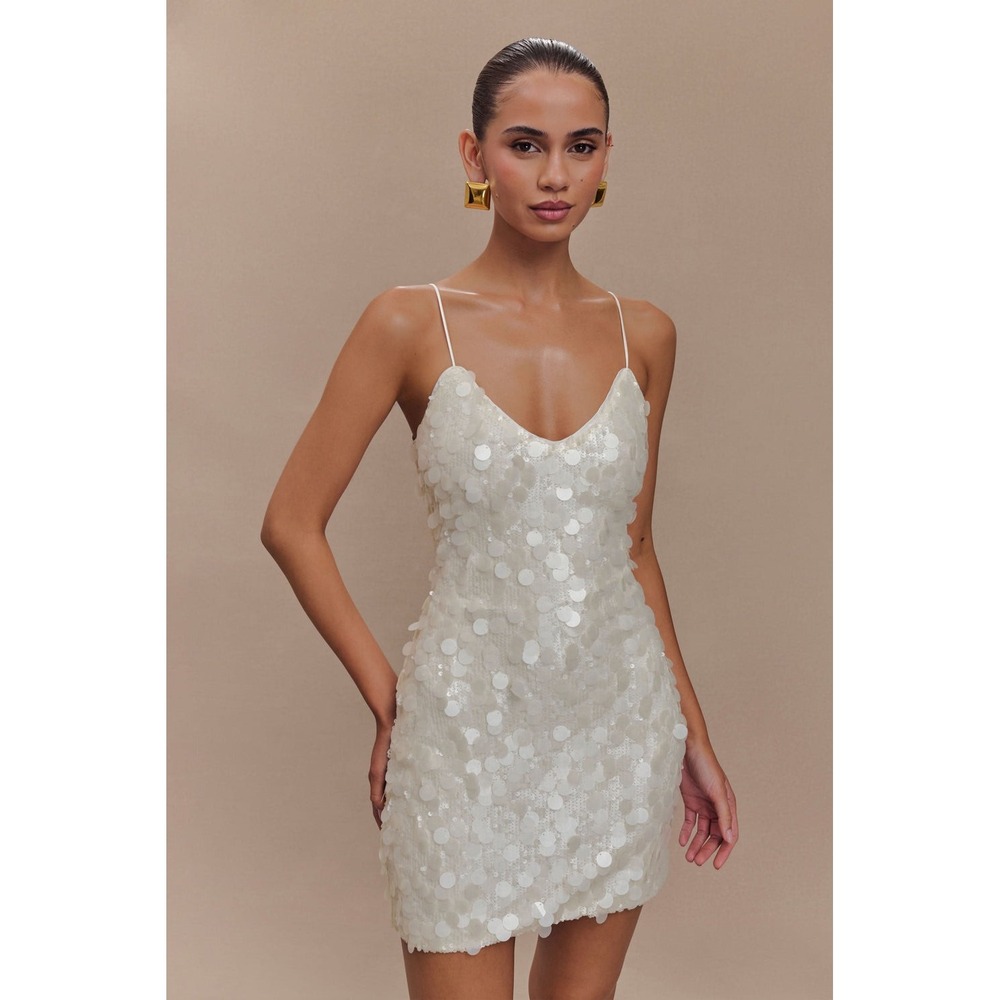 MESHKI Romilly Ivory Sequin Micro Mini Dress Bridal Party Size S